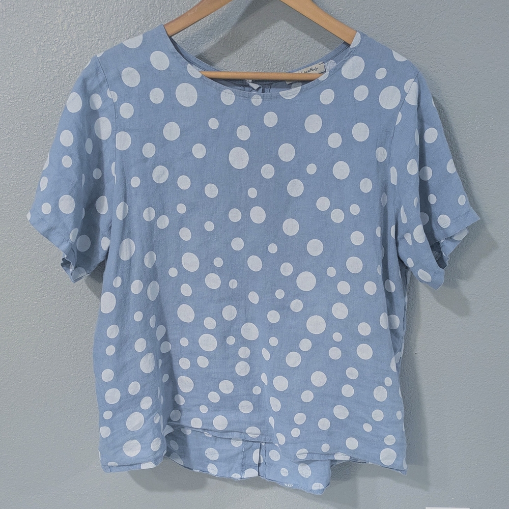Polka Dot Short Sleeve Top in Light Blue - Women